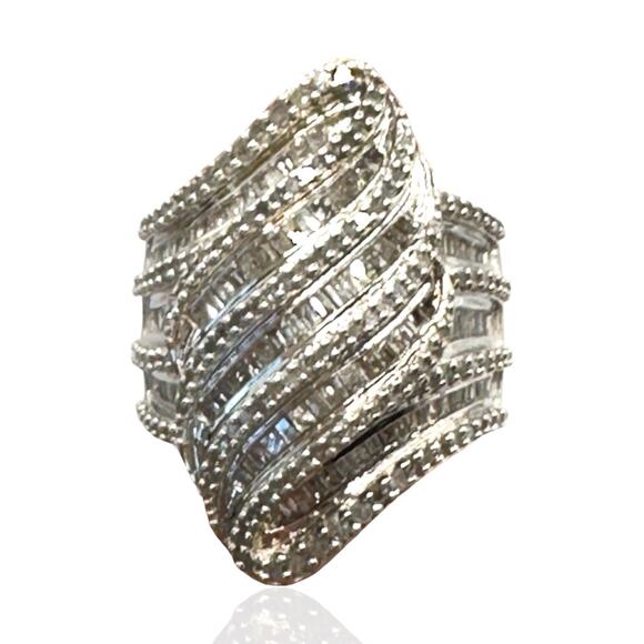 Genuine Statement Diamond Ring Size 6.5 Wide Band Comfort Fit 925 Silver - Picture 2 of 12